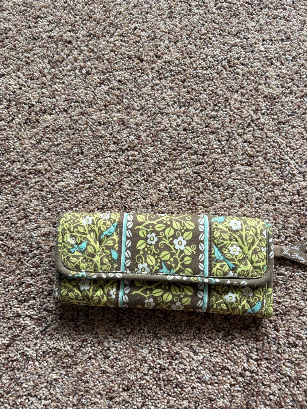 Vera Bradley Olive Green Floral Quilted Wallet with Turquoise Accents